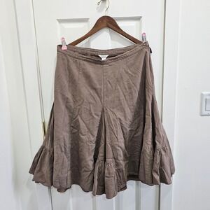 Vtg Christopher & Banks Brown Linen Blend Midi Skirt Flounce Ruffle Hem Size 16